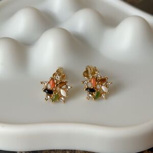 Gold Plated Multi Colored Stones Clip On Earrings
